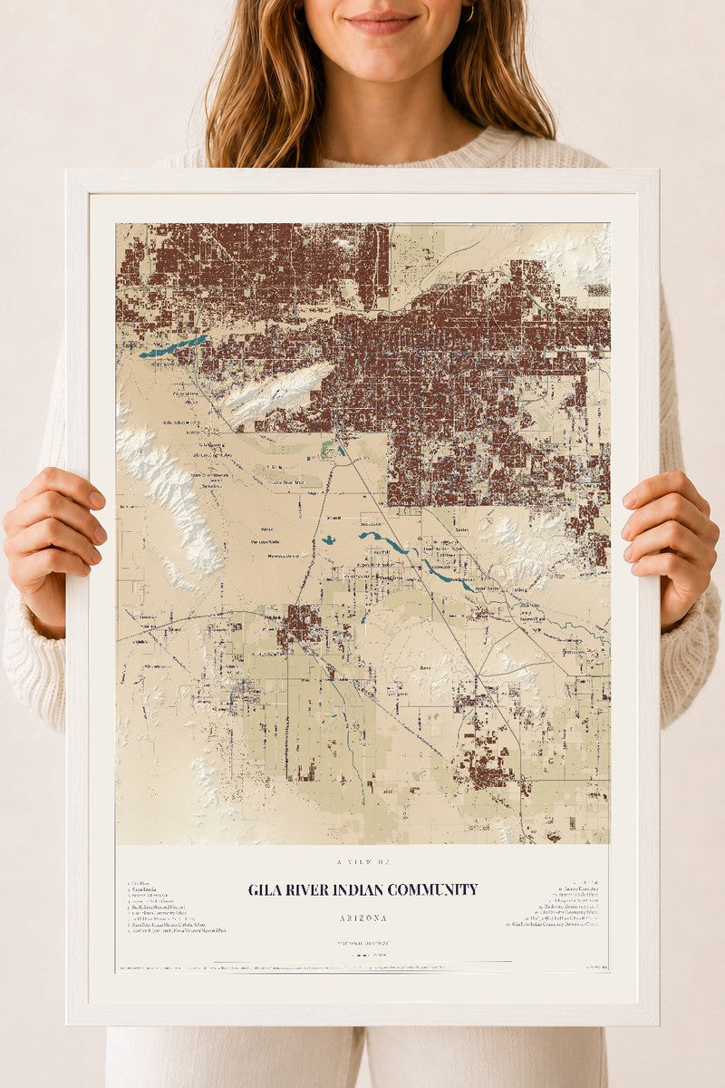 Map of Gila River Indian Community, Arizona, 18 x 24 inch print in a white wood frame