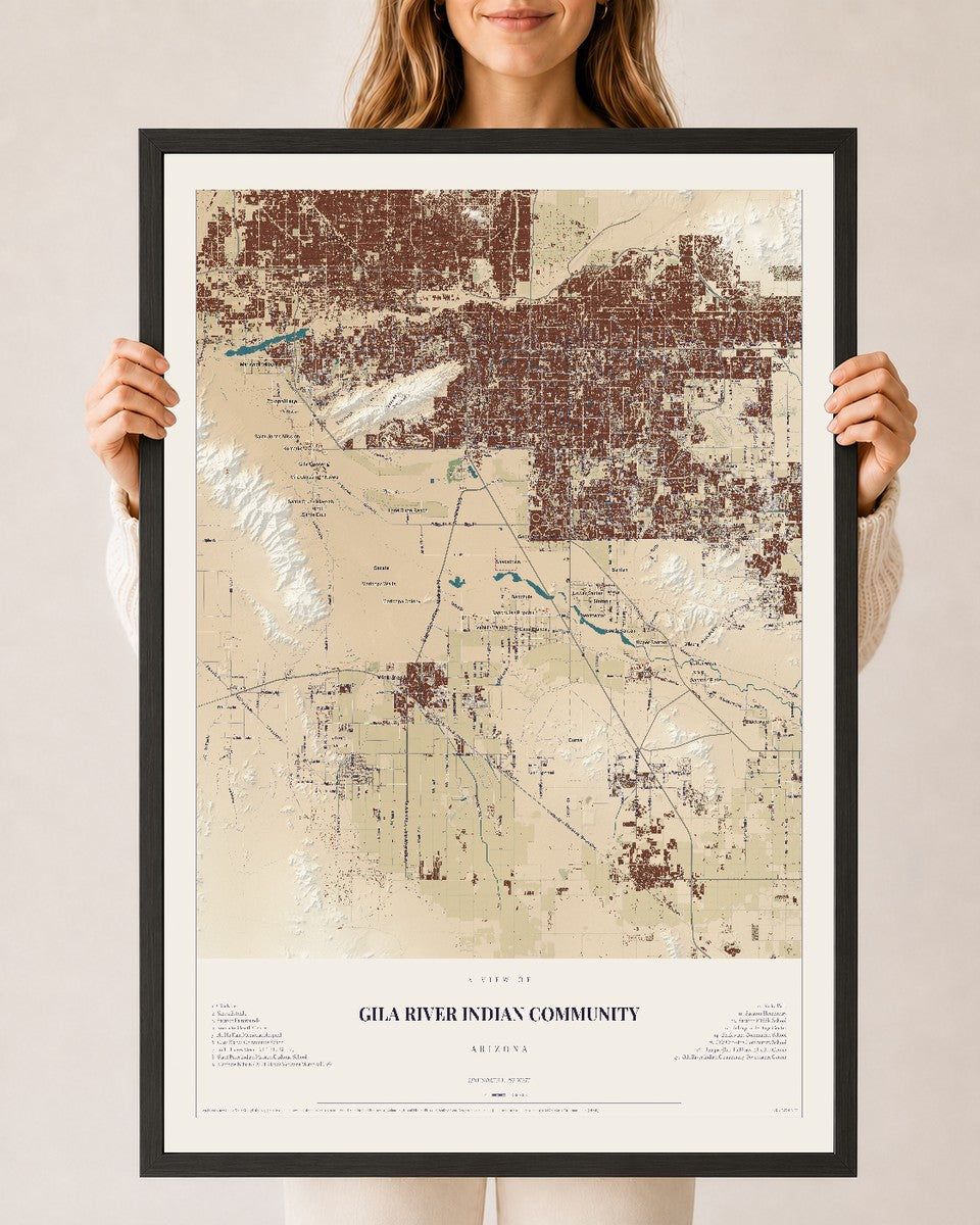 Map of Gila River Indian Community, Arizona, 24 x 36 inch print in a black wood frame