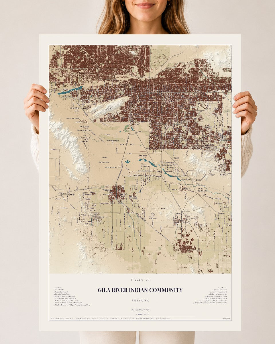 Map of Gila River Indian Community, Arizona, 24 x 36 inch unframed archival matte print