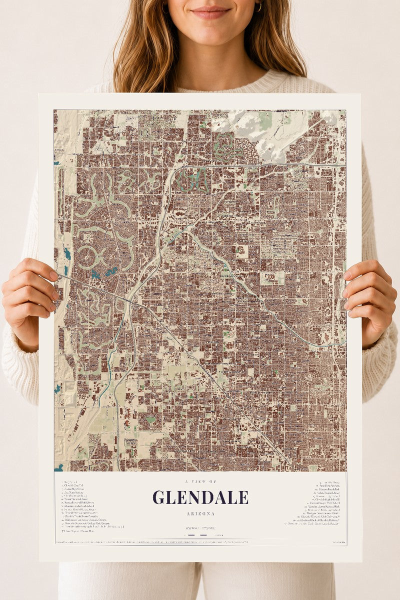 Map of Glendale, Arizona, 18 x 24 inch unframed archival matte print