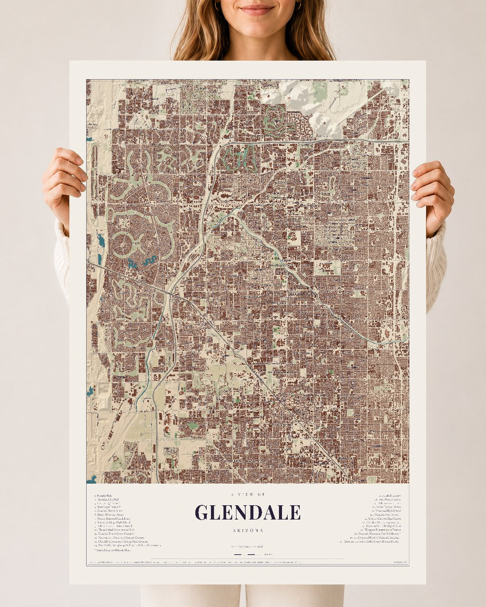 Map of Glendale, Arizona, 24 x 36 inch unframed archival matte print