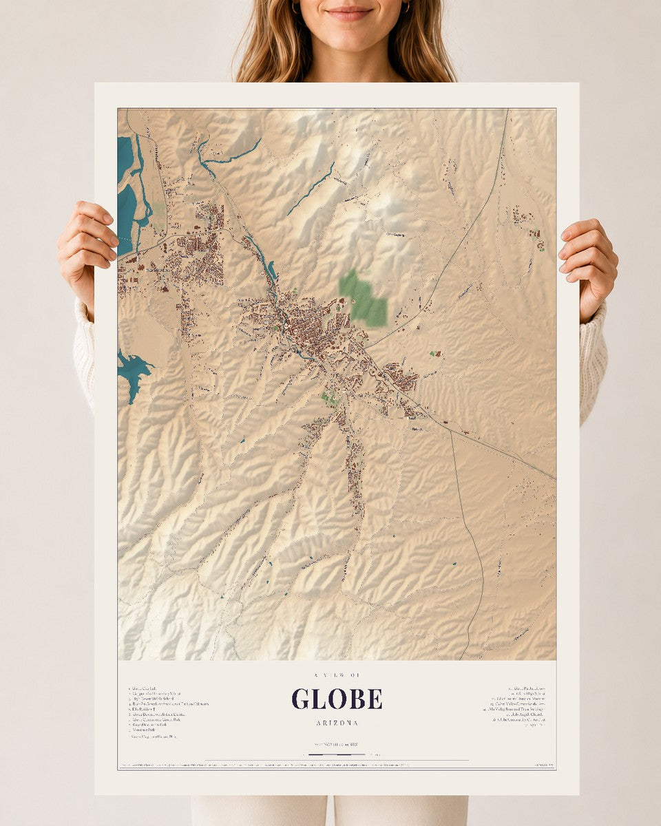 Globe, Arizona map print, 24" x 36", Archival Matte Print