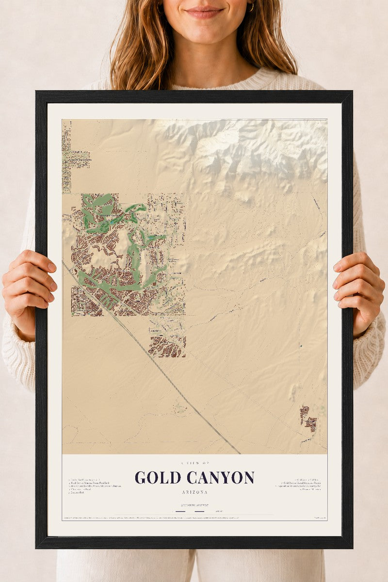 Gold Canyon, Arizona map print, 18" x 24", W/ Black Ayous Wood Frame