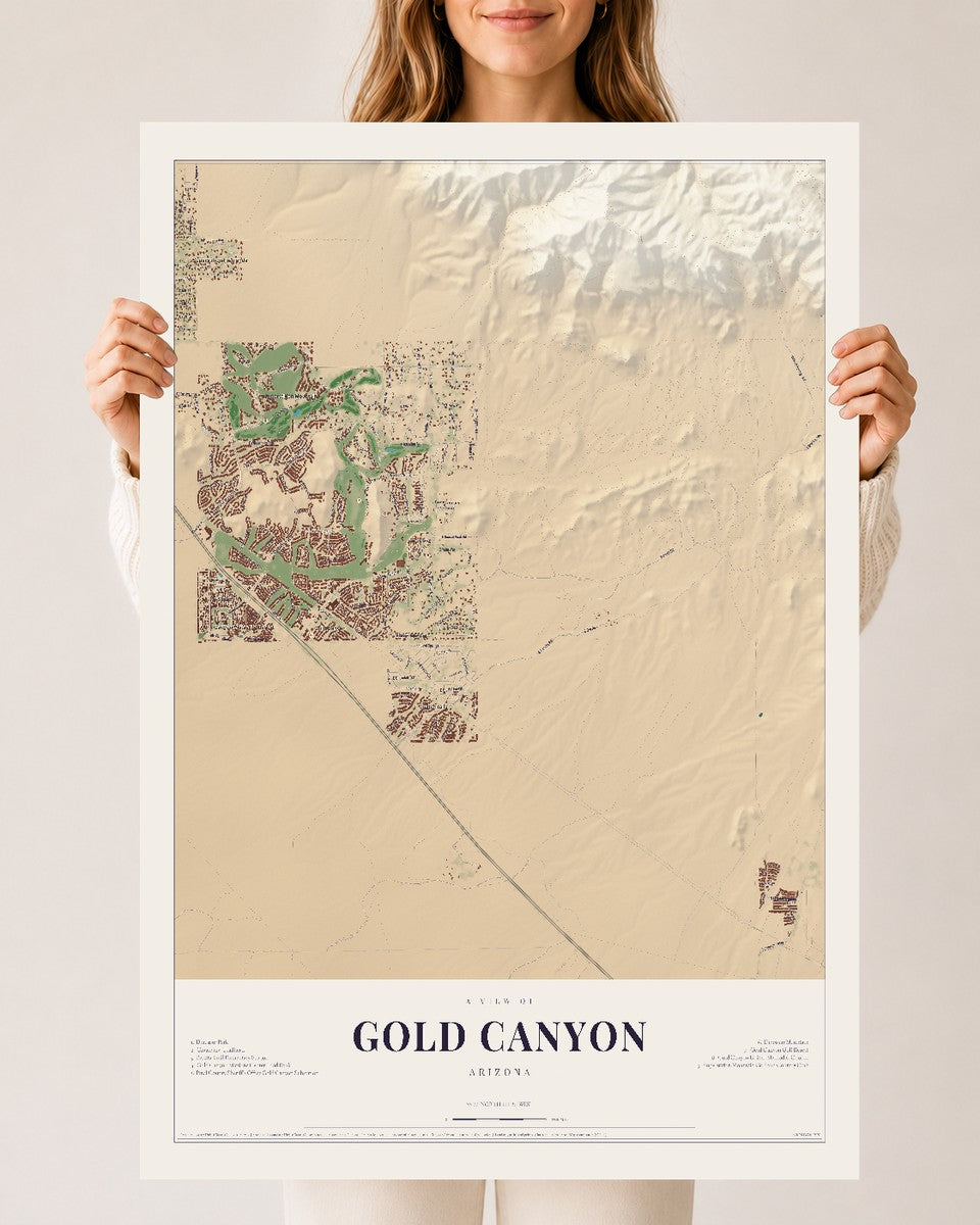 Map of Gold Canyon, Arizona, 24 x 36 inch unframed archival matte print