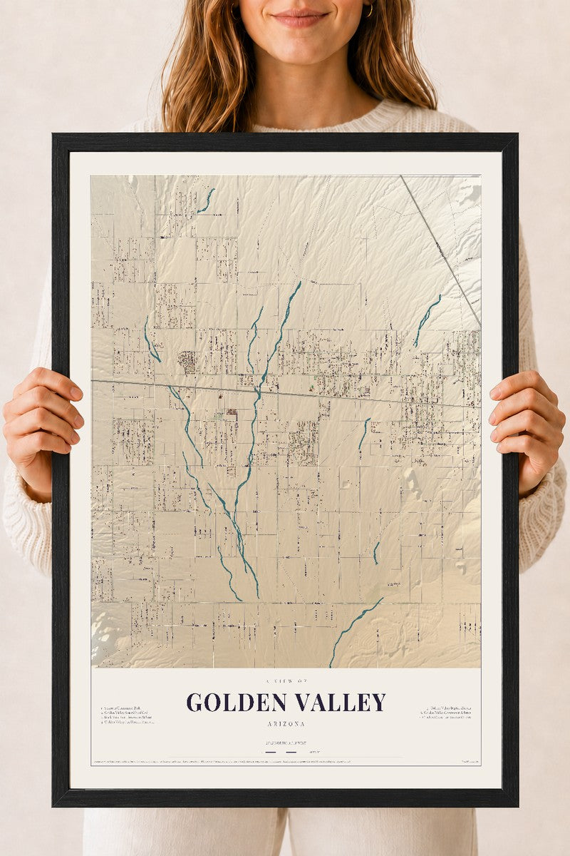 Map of Golden Valley, Arizona, 18 x 24 inch print in a black wood frame