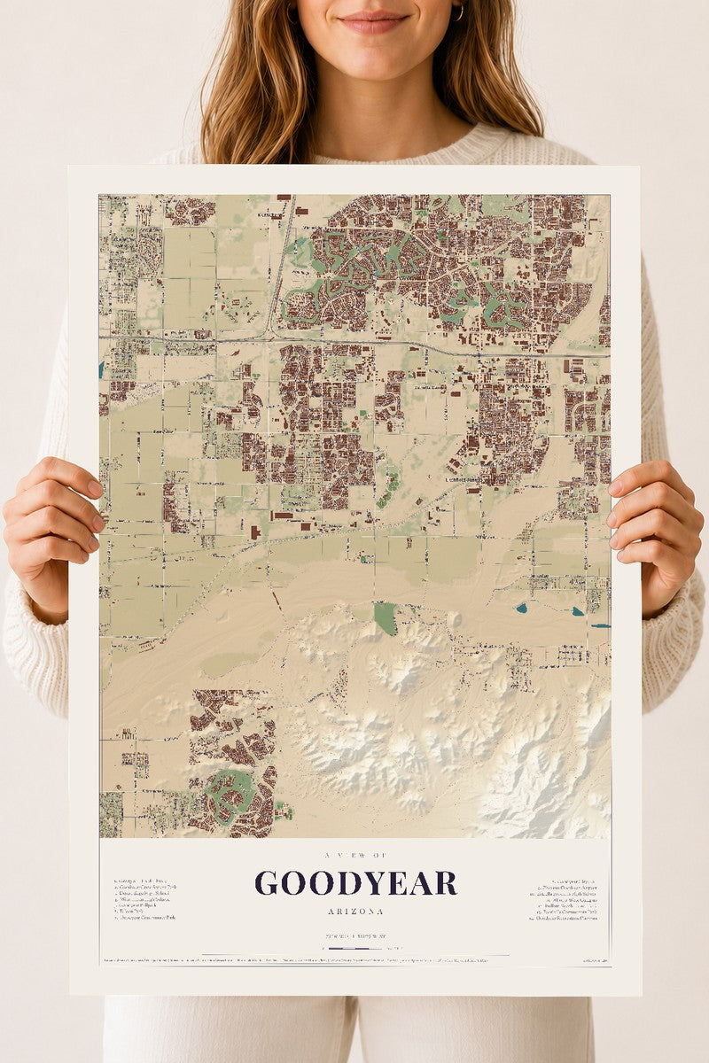 Goodyear, Arizona map print, 18" x 24", Archival Matte Print