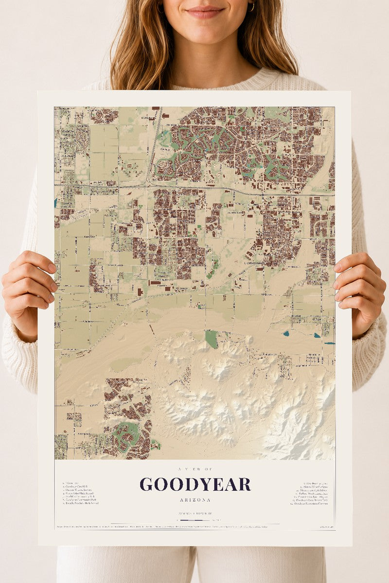 Map of Goodyear, Arizona, 18 x 24 inch unframed archival matte print