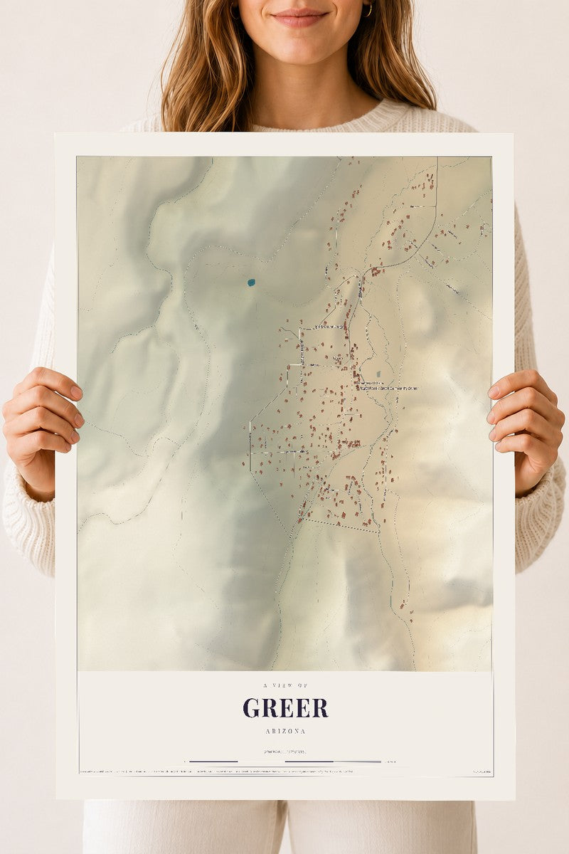 Map of Greer, Arizona, 18 x 24 inch unframed archival matte print