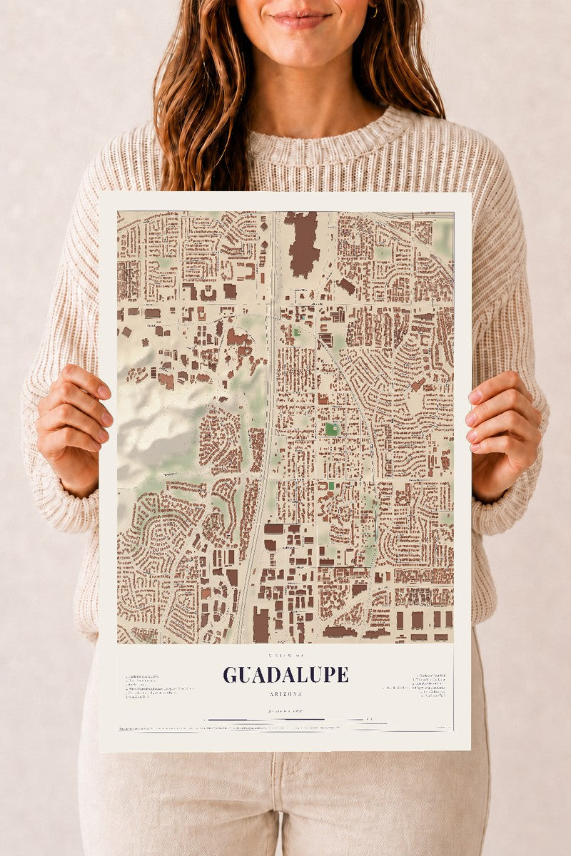 Guadalupe, Arizona map print, 12" x 18", Archival Matte Print