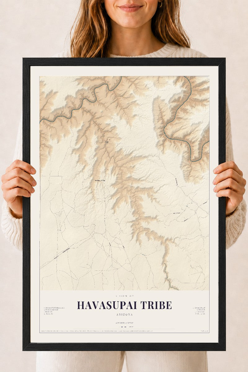 Havasupai Tribe, Arizona map print, 18" x 24", W/ Black Ayous Wood Frame