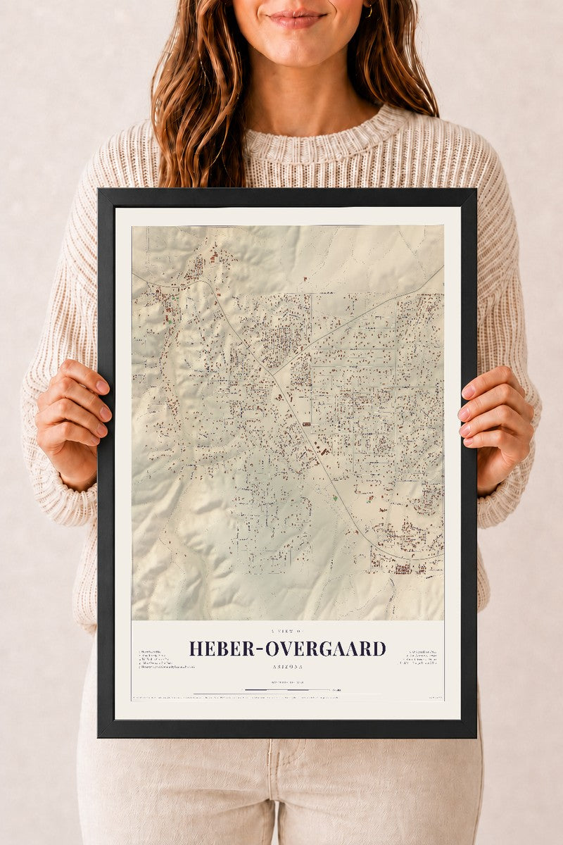 Map of Heber-Overgaard, Arizona, 12 x 18 inch print in a black wood frame