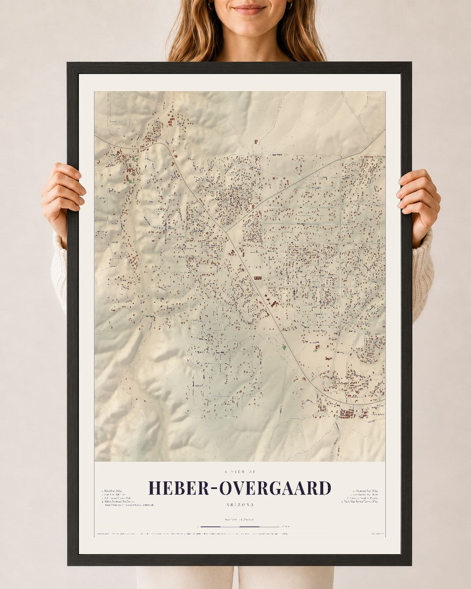 Map of Heber-Overgaard, Arizona, 24 x 36 inch print in a black wood frame