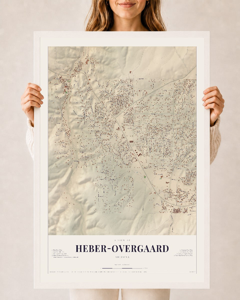 Map of Heber-Overgaard, Arizona, 24 x 36 inch print in a white wood frame