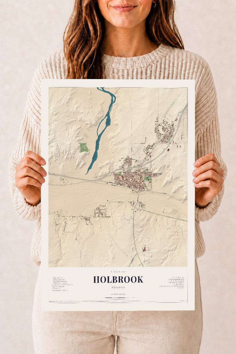 Holbrook, Arizona map print, 12" x 18", Archival Matte Print