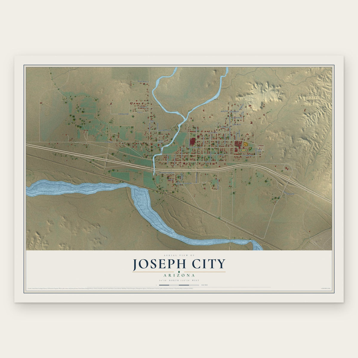 Joseph City, Arizona map print, the full design
