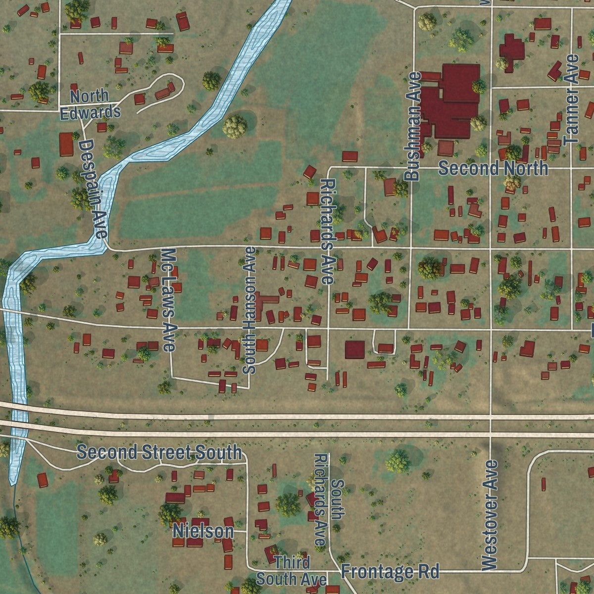 Close-up of the map of Joseph City, Arizona print showing street and building detail