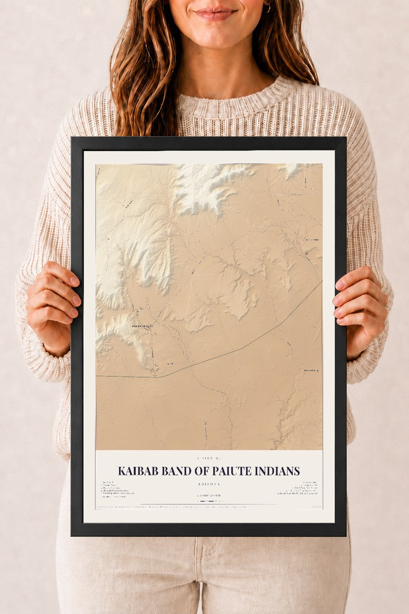 Map of Kaibab Band of Paiute Indians, Arizona, 12 x 18 inch print in a black wood frame