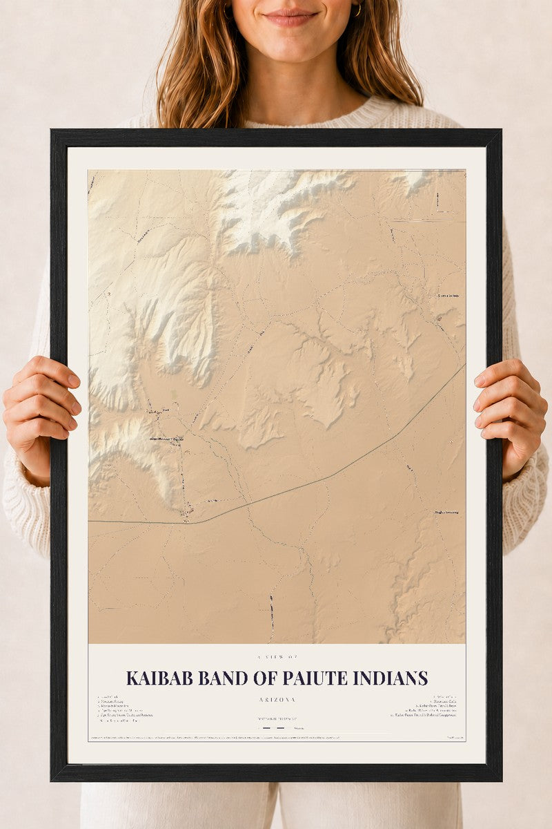 Map of Kaibab Band of Paiute Indians, Arizona, 18 x 24 inch print in a black wood frame