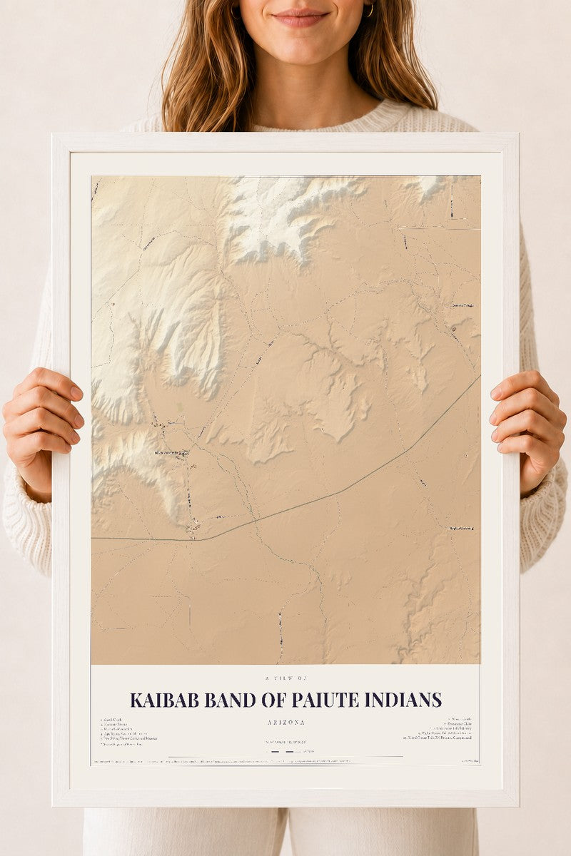 Map of Kaibab Band of Paiute Indians, Arizona, 18 x 24 inch print in a white wood frame