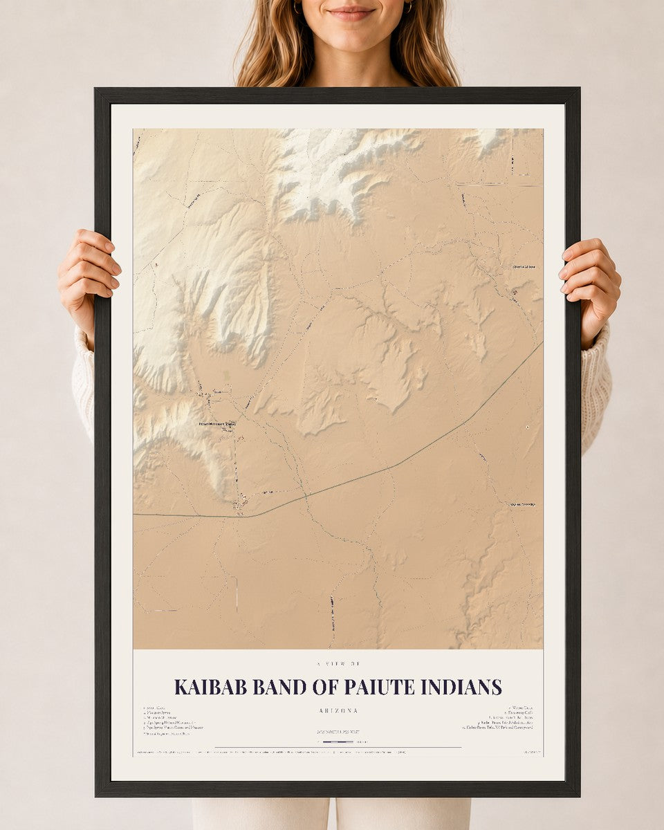 Map of Kaibab Band of Paiute Indians, Arizona, 24 x 36 inch print in a black wood frame