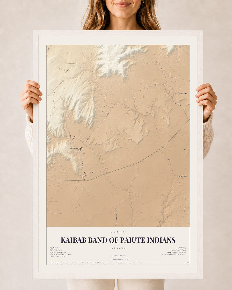 Map of Kaibab Band of Paiute Indians, Arizona, 24 x 36 inch print in a white wood frame
