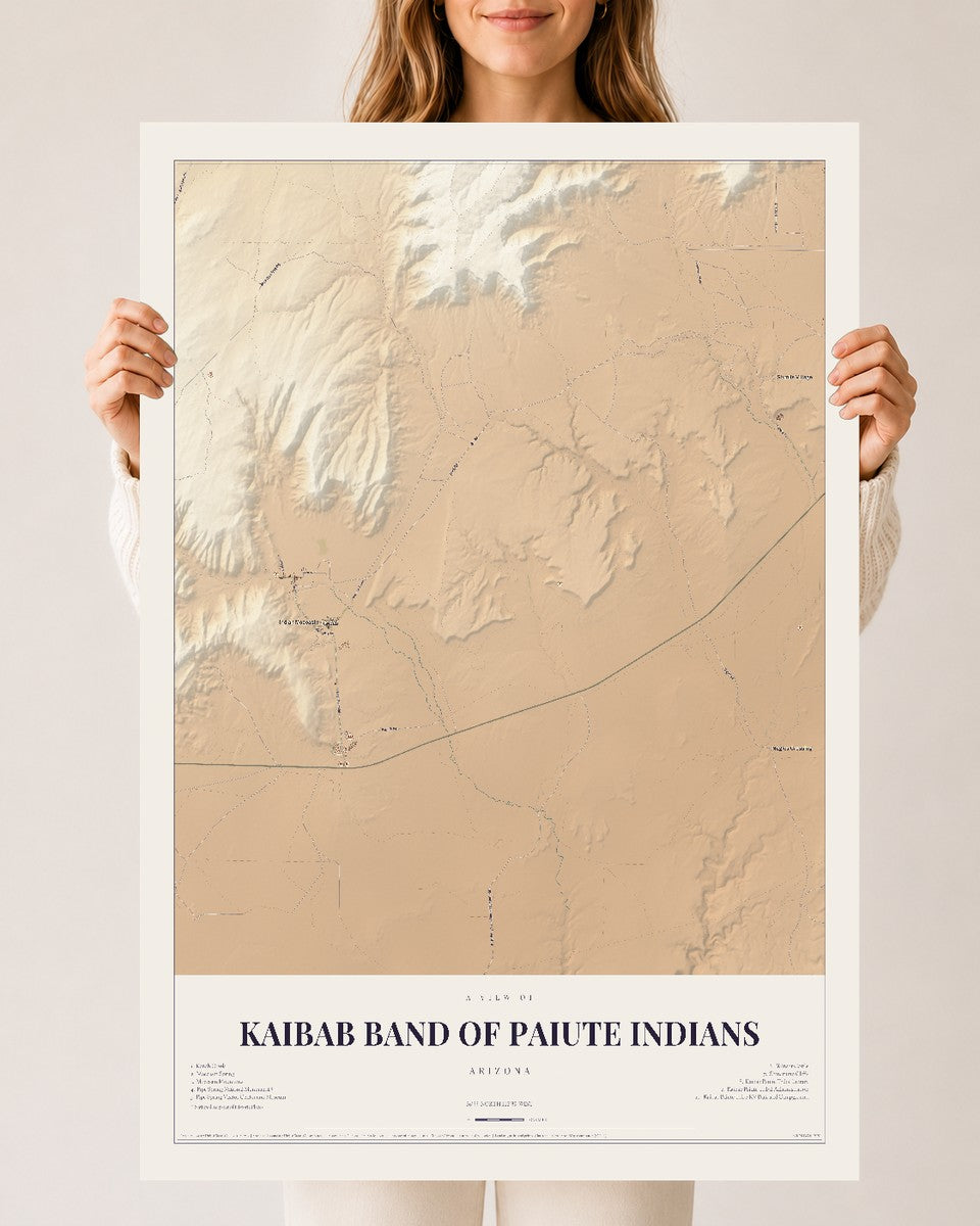 Map of Kaibab Band of Paiute Indians, Arizona, 24 x 36 inch unframed archival matte print
