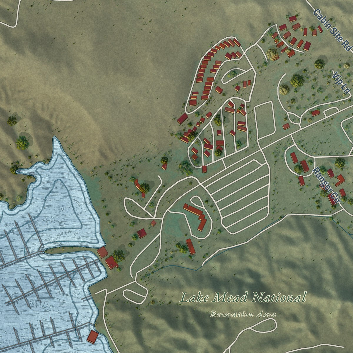 Close-up of the map of Katherine, Arizona print showing street and building detail