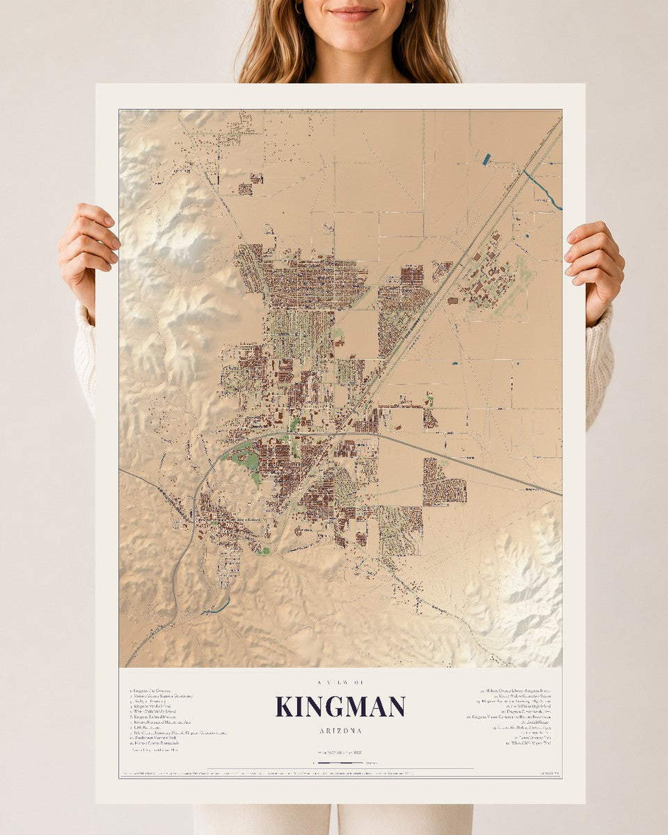 Kingman, Arizona map print, 24" x 36", Archival Matte Print