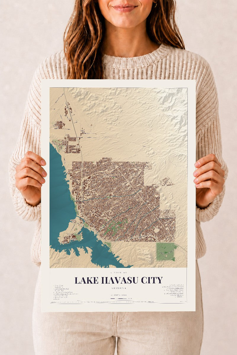 Lake Havasu City, Arizona map print, 12" x 18", Archival Matte Print