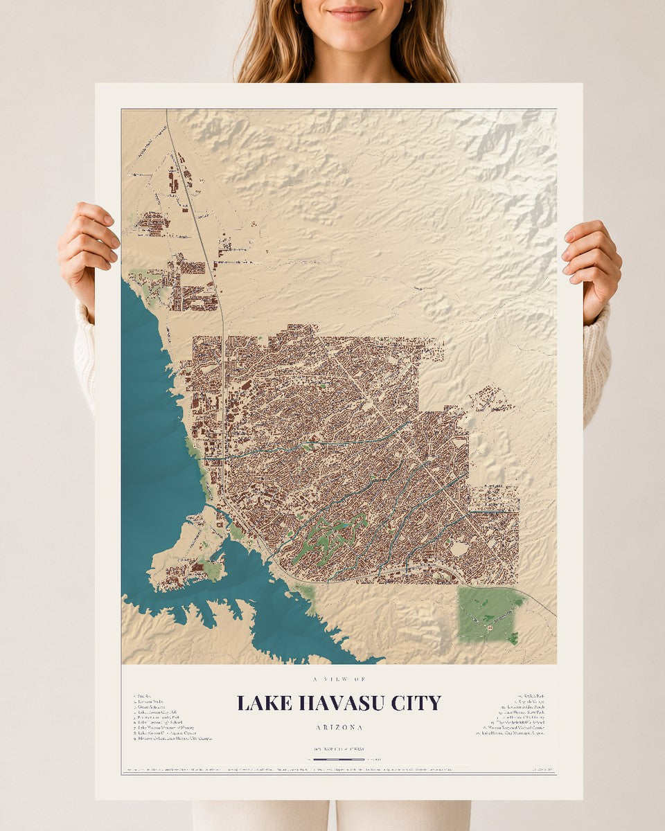 Map of Lake Havasu City, Arizona, 24 x 36 inch unframed archival matte print