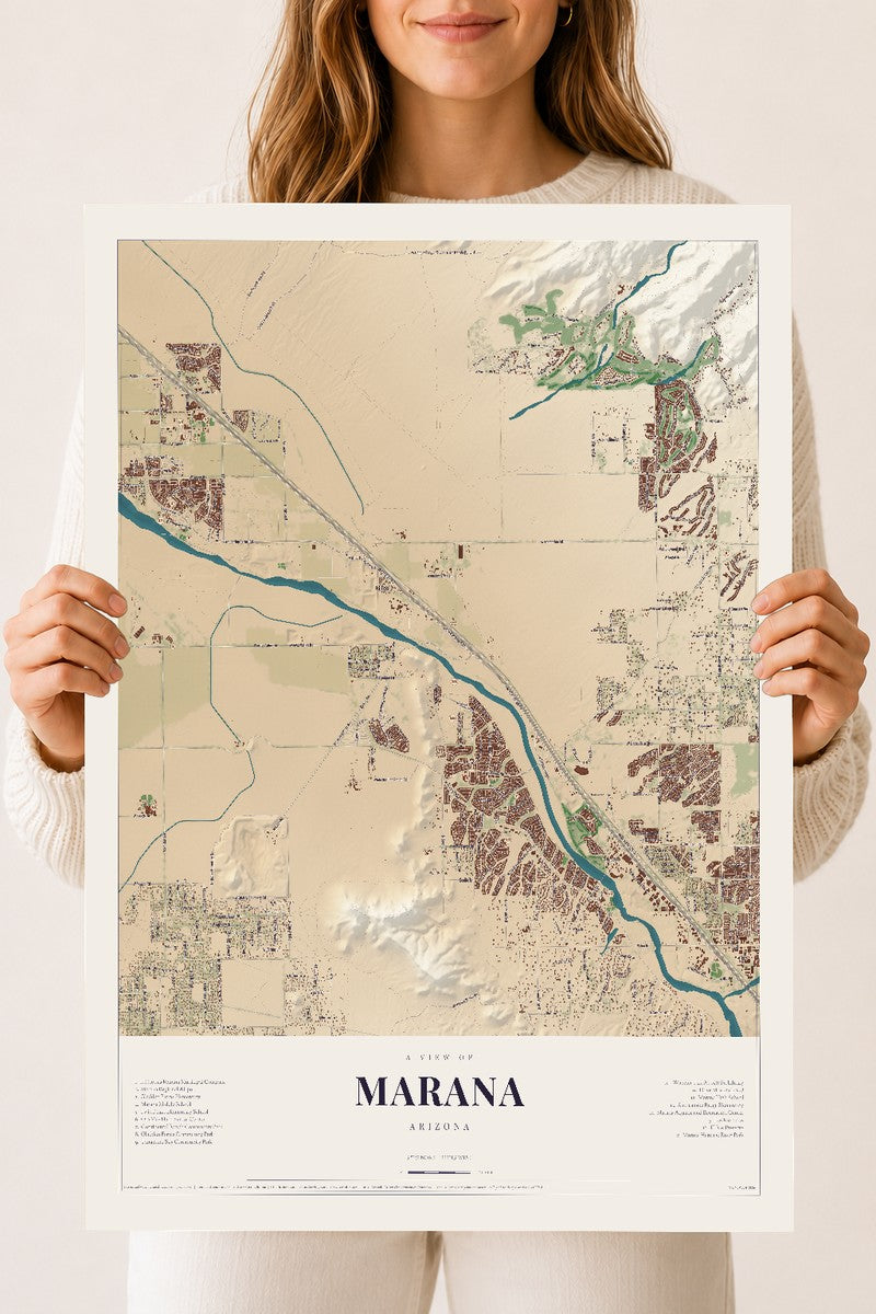 Marana, Arizona map print, 18" x 24", Archival Matte Print