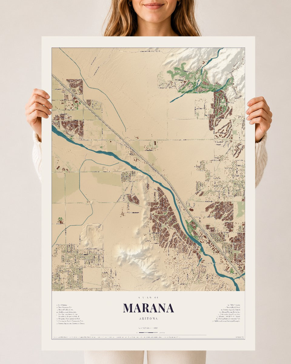 Map of Marana, Arizona, 24 x 36 inch unframed archival matte print