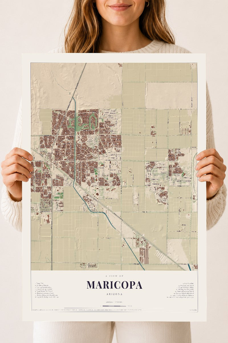 Map of Maricopa, Arizona, 18 x 24 inch unframed archival matte print