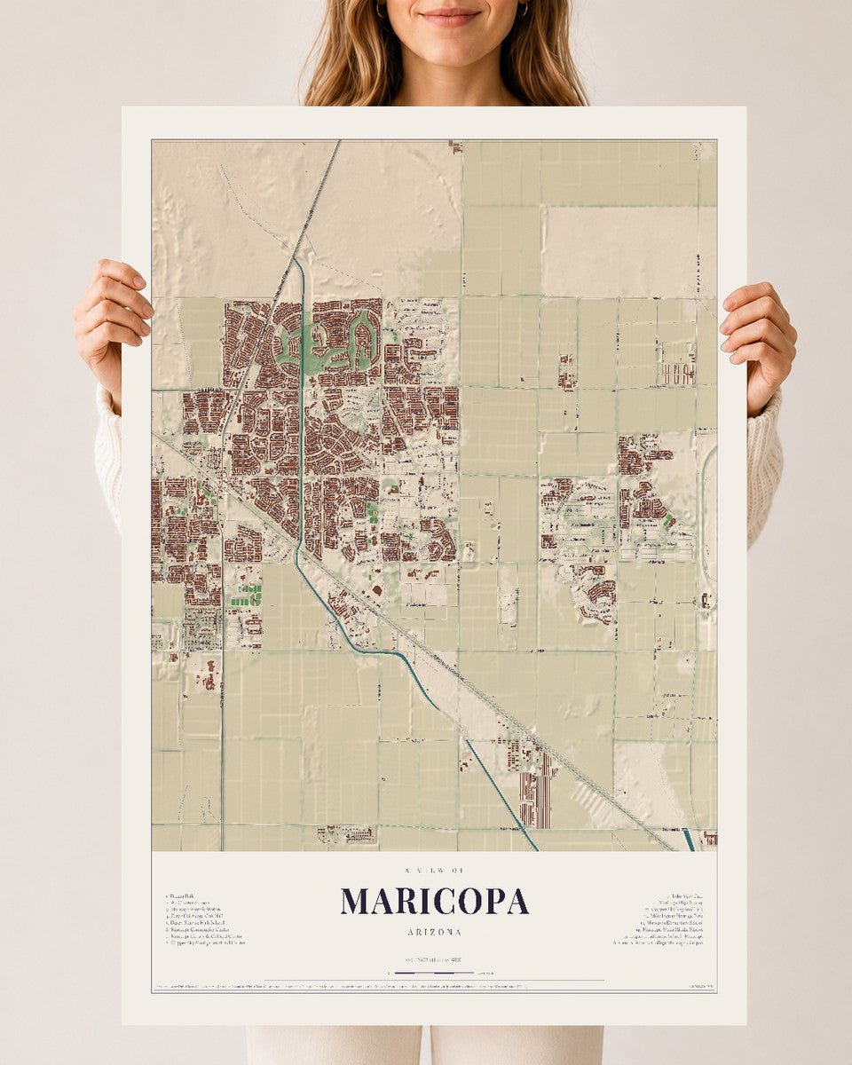 Map of Maricopa, Arizona, 24 x 36 inch unframed archival matte print