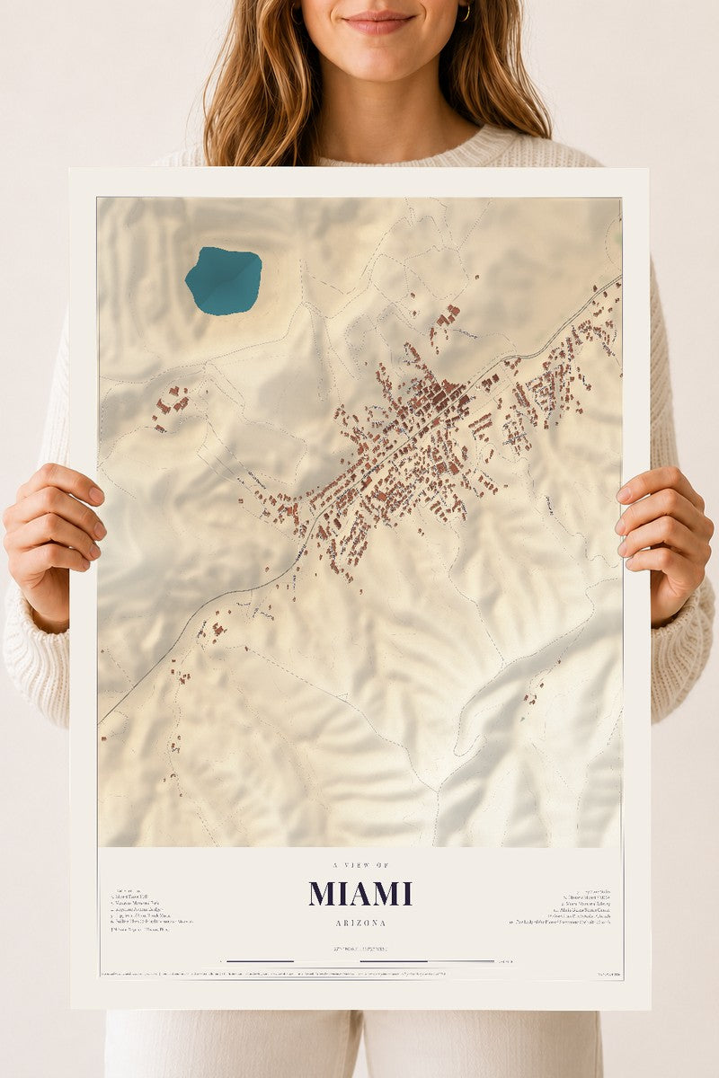 Map of Miami, Arizona, 18 x 24 inch unframed archival matte print