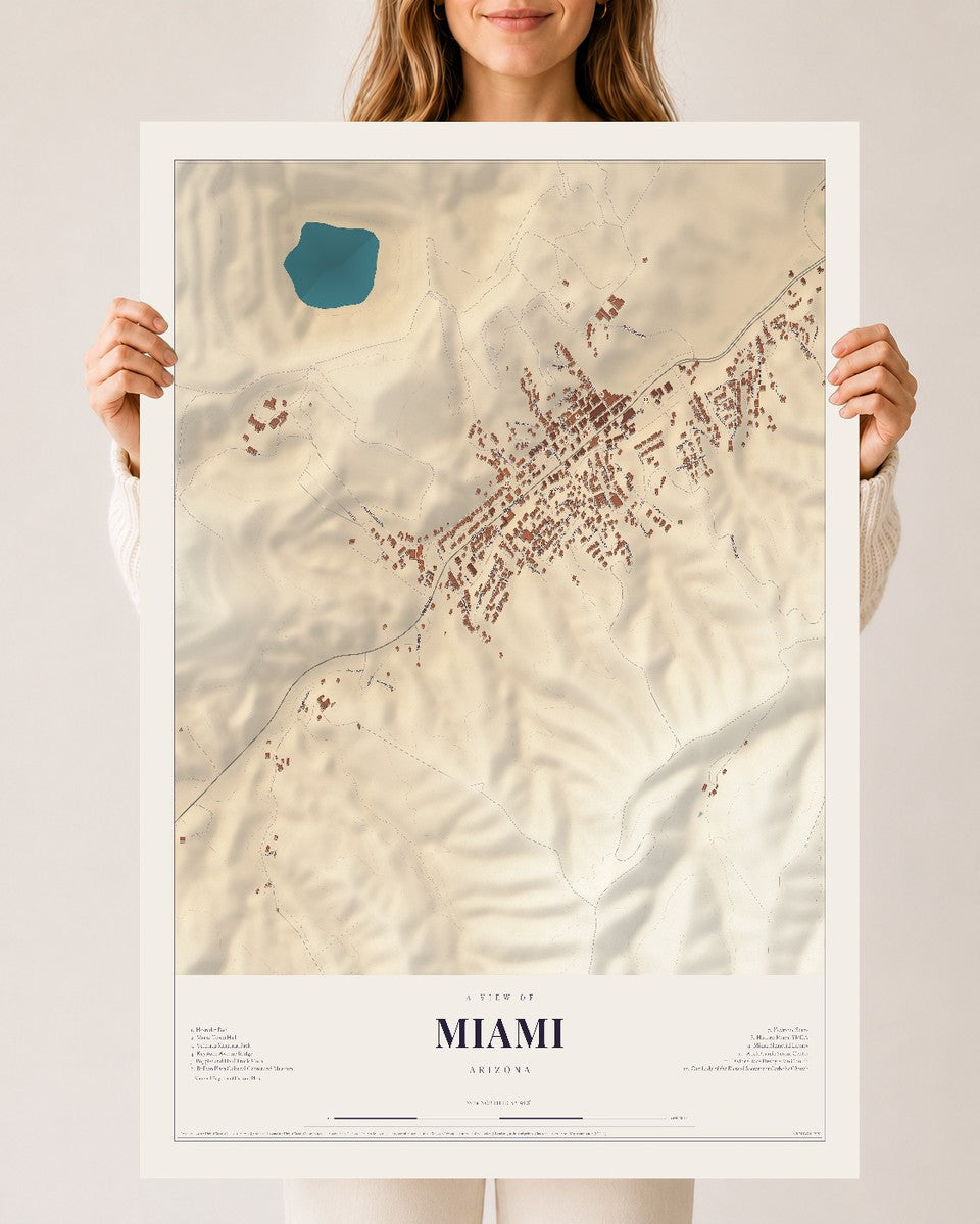 Map of Miami, Arizona, 24 x 36 inch unframed archival matte print
