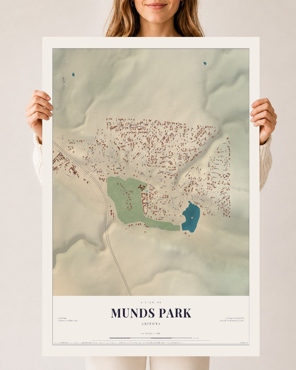 Map of Munds Park, Arizona, 24 x 36 inch unframed archival matte print