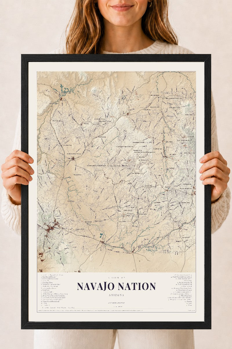 Navajo Nation, Arizona map print, 18" x 24", W/ Black Ayous Wood Frame