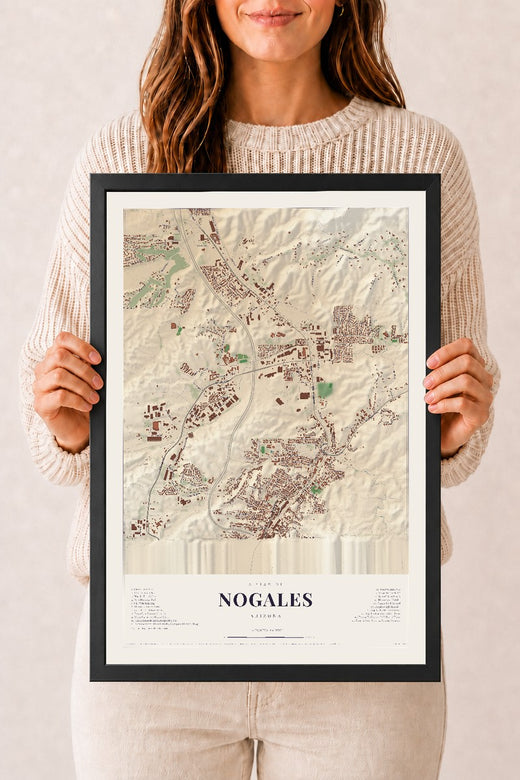 Map of Nogales, Arizona, 12 x 18 inch print in a black wood frame