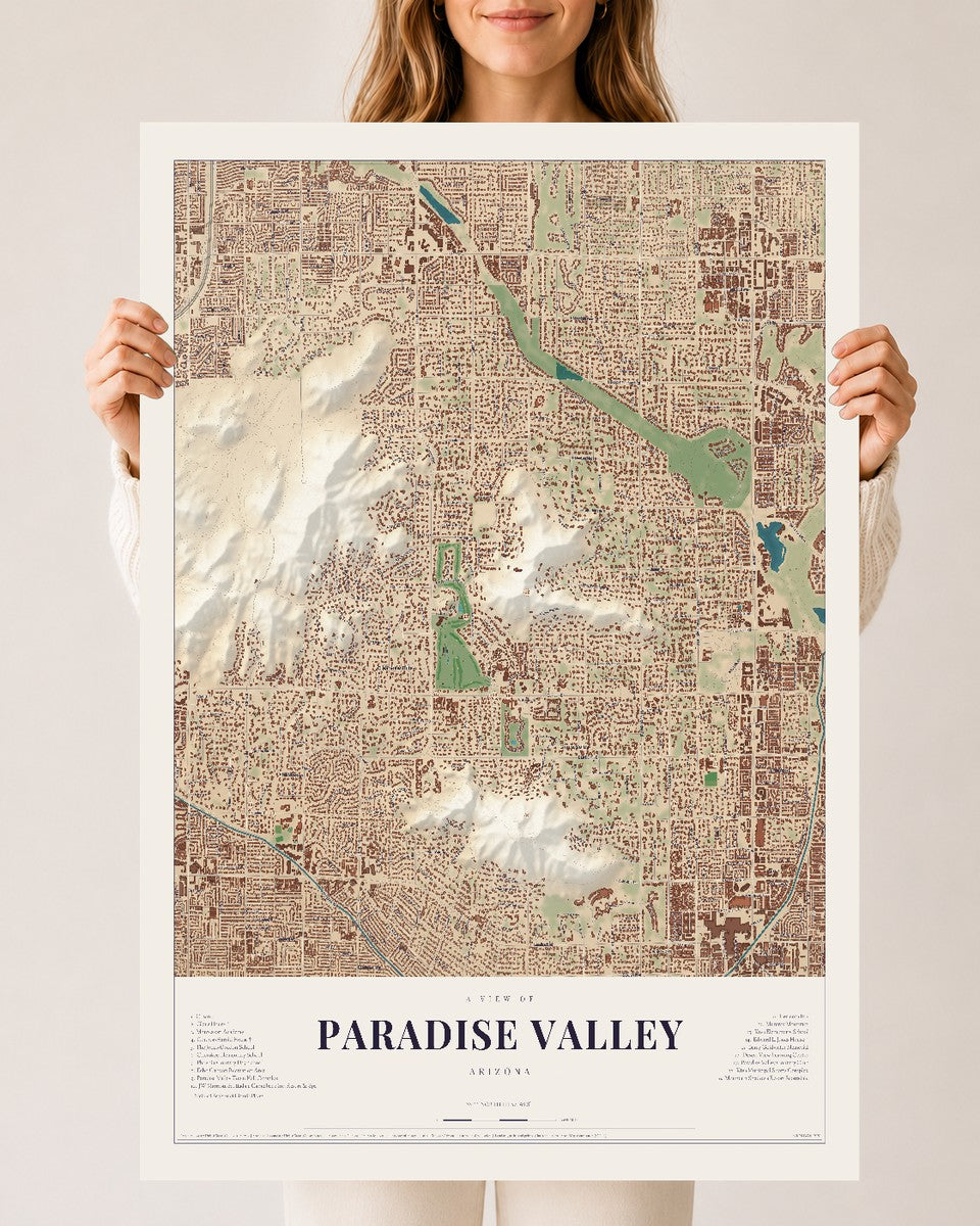 Map of Paradise Valley, Arizona, 24 x 36 inch unframed archival matte print