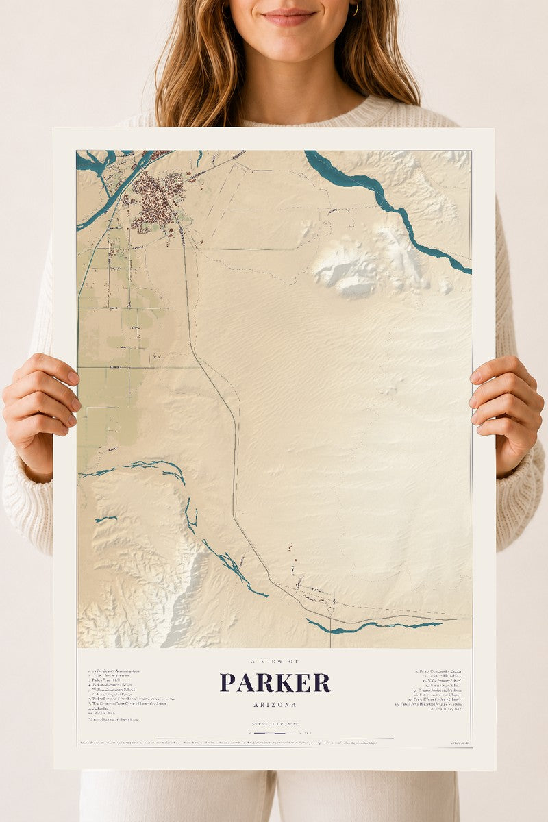 Parker, Arizona map print, 18" x 24", Archival Matte Print