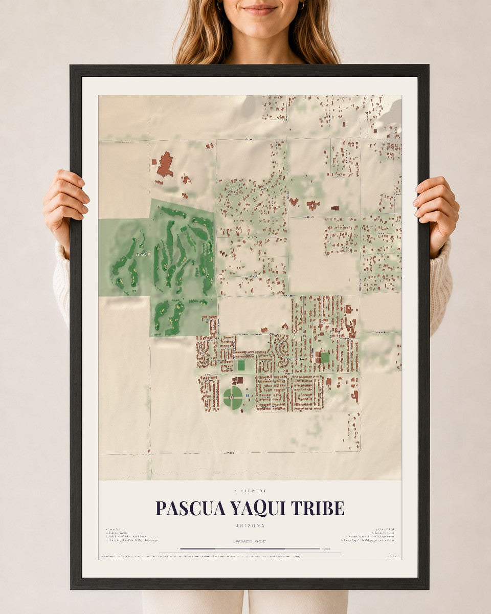 Map of Pascua Yaqui Tribe, Arizona, 24 x 36 inch print in a black wood frame