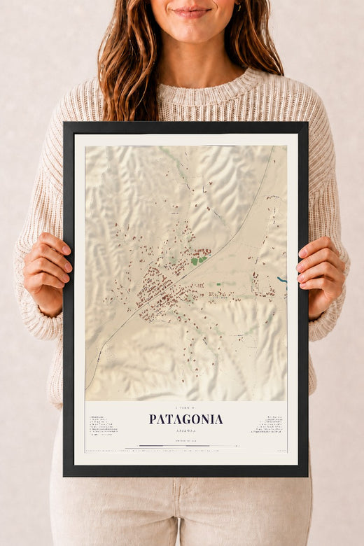 Map of Patagonia, Arizona, 12 x 18 inch print in a black wood frame
