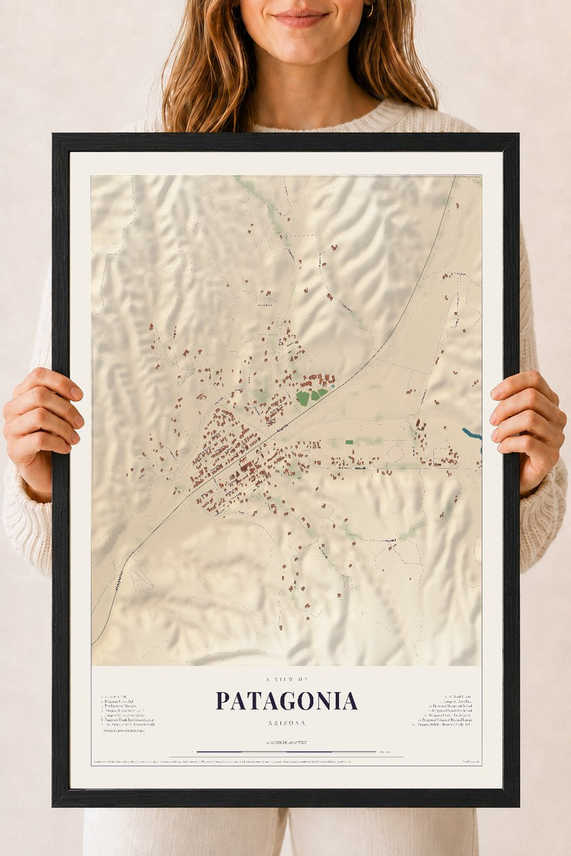Map of Patagonia, Arizona, 18 x 24 inch print in a black wood frame