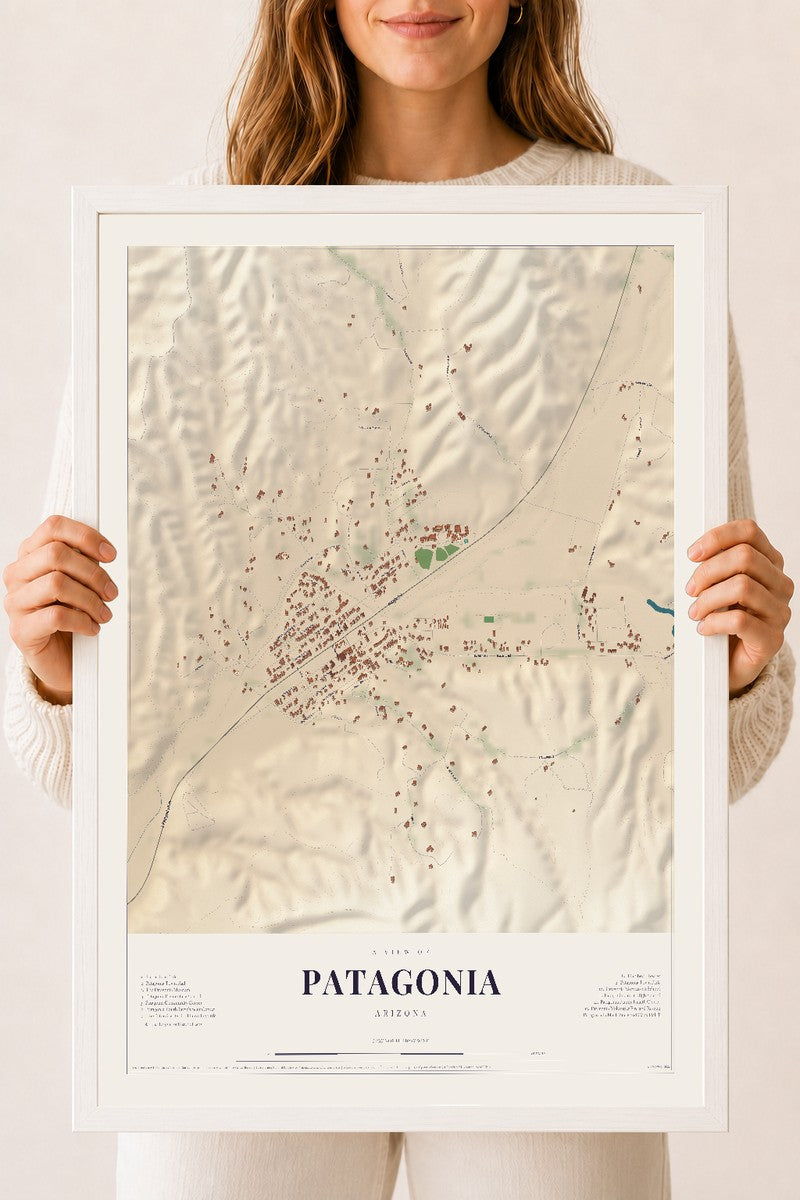 Map of Patagonia, Arizona, 18 x 24 inch print in a white wood frame