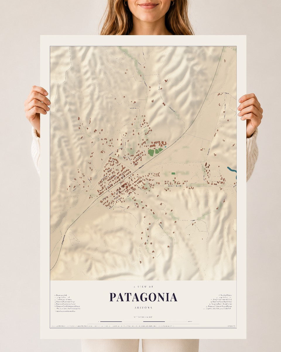 Map of Patagonia, Arizona, 24 x 36 inch unframed archival matte print