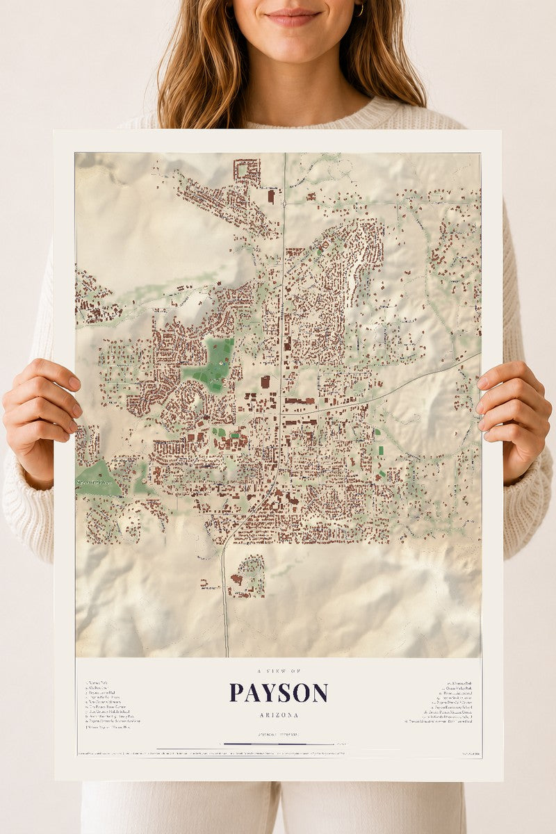 Map of Payson, Arizona, 18 x 24 inch unframed archival matte print