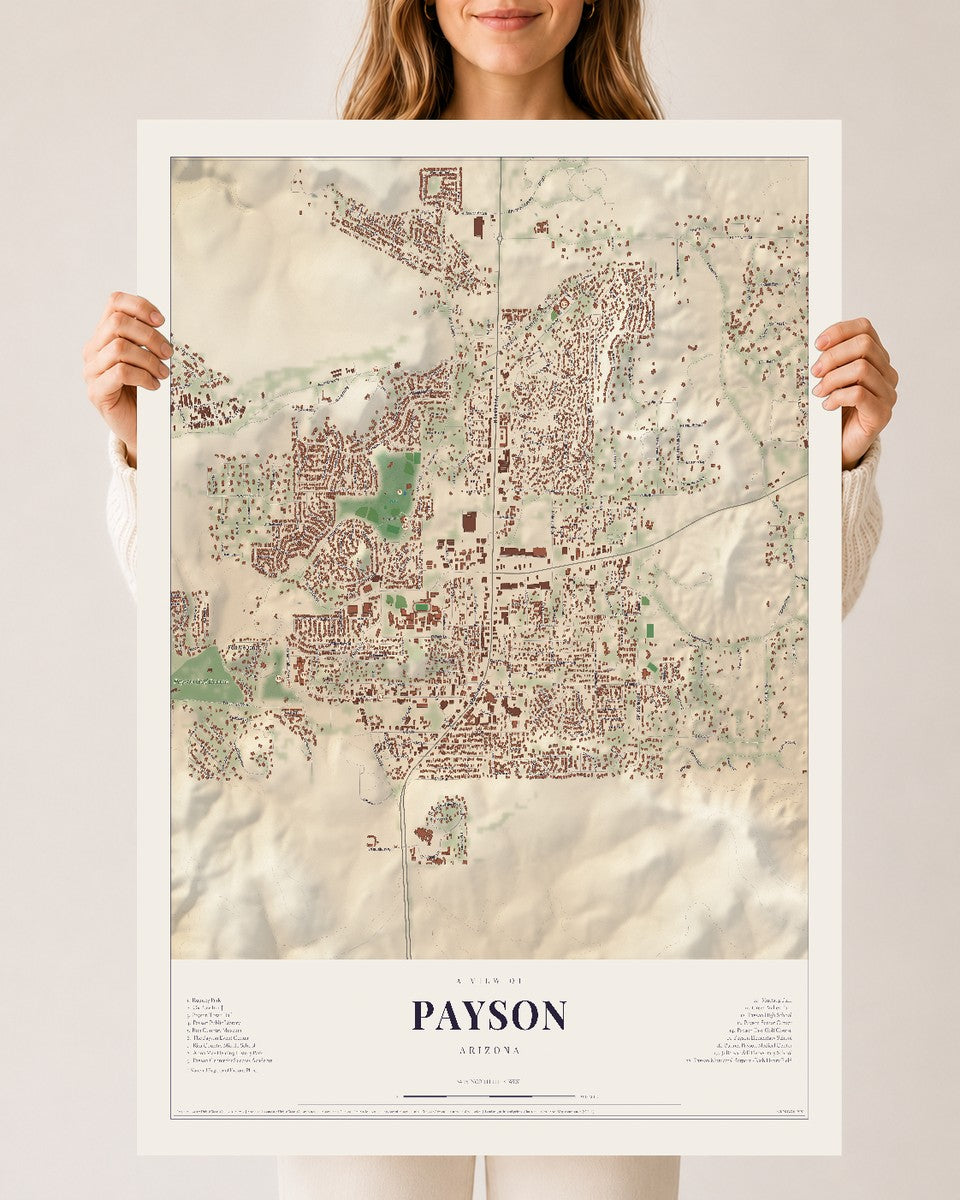 Map of Payson, Arizona, 24 x 36 inch unframed archival matte print