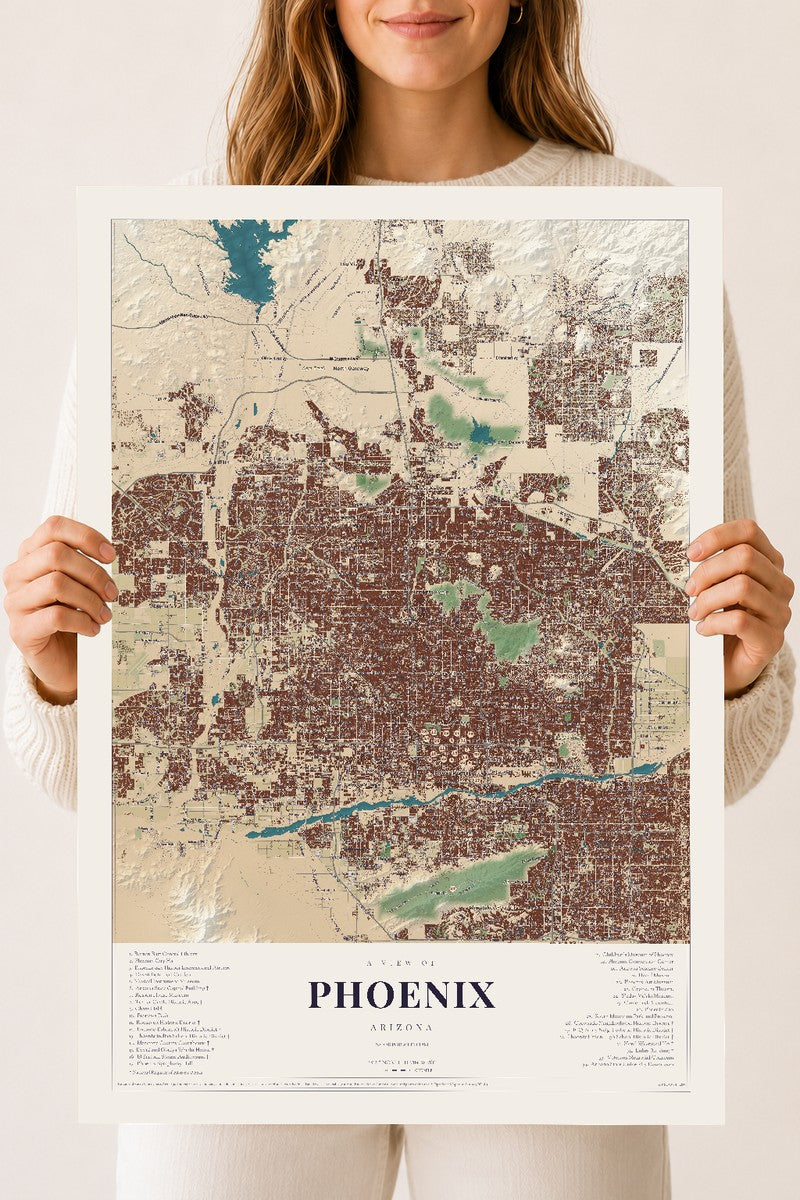 Phoenix, Arizona map print, 18" x 24", Archival Matte Print