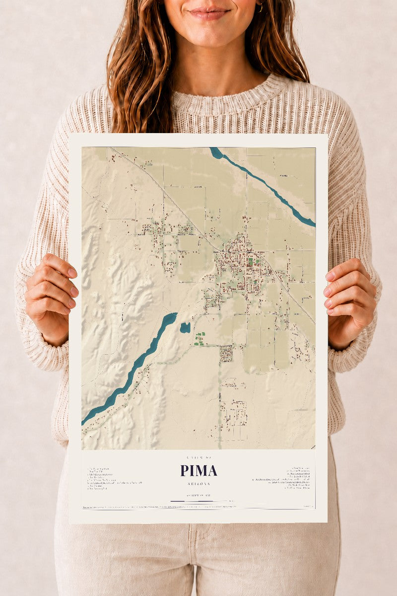 Pima, Arizona map print, 12" x 18", Archival Matte Print